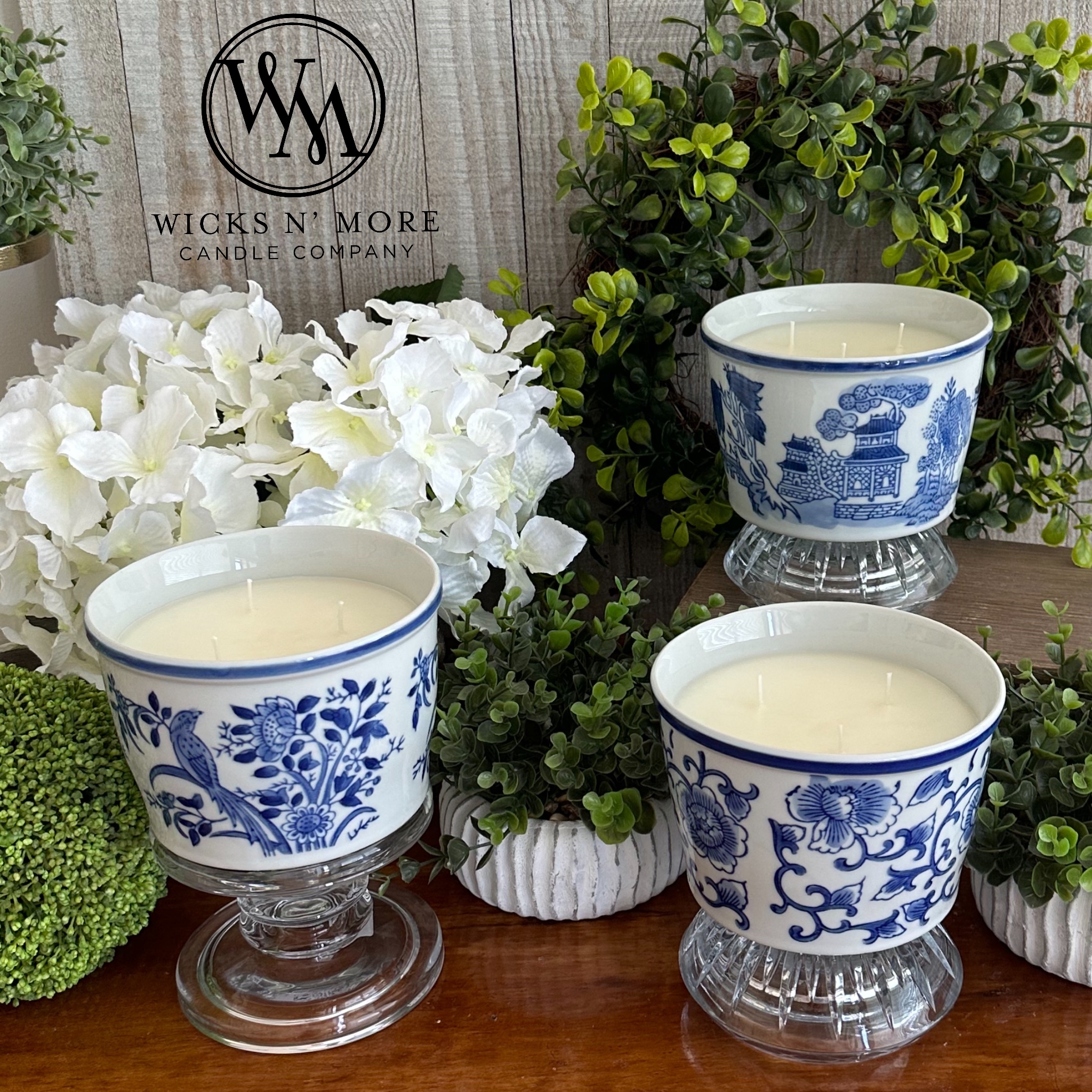 Blue Floral Chinoiserie Scented 3-wick Candle