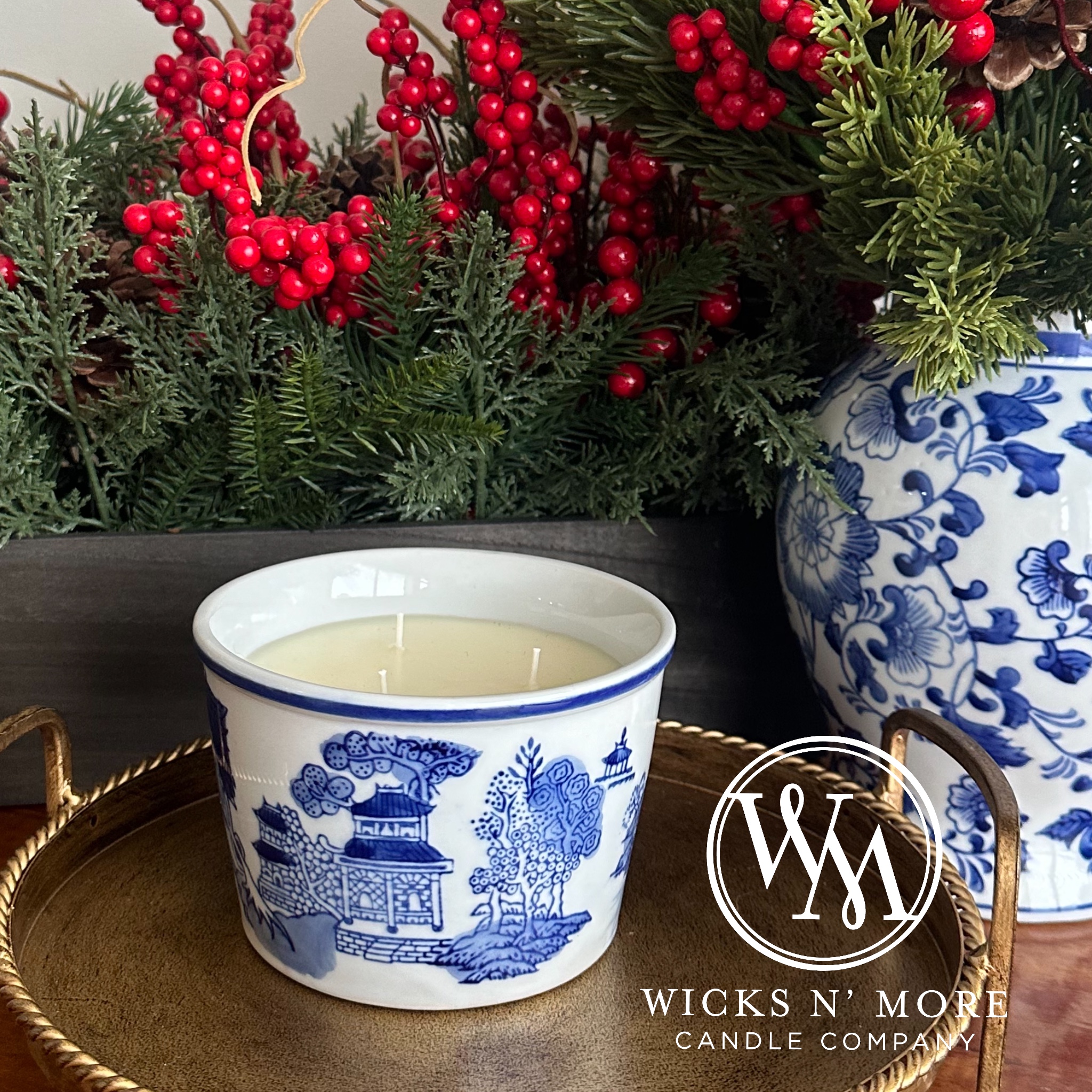 Blue Willow Chinoiserie Scented 3-wick Candle