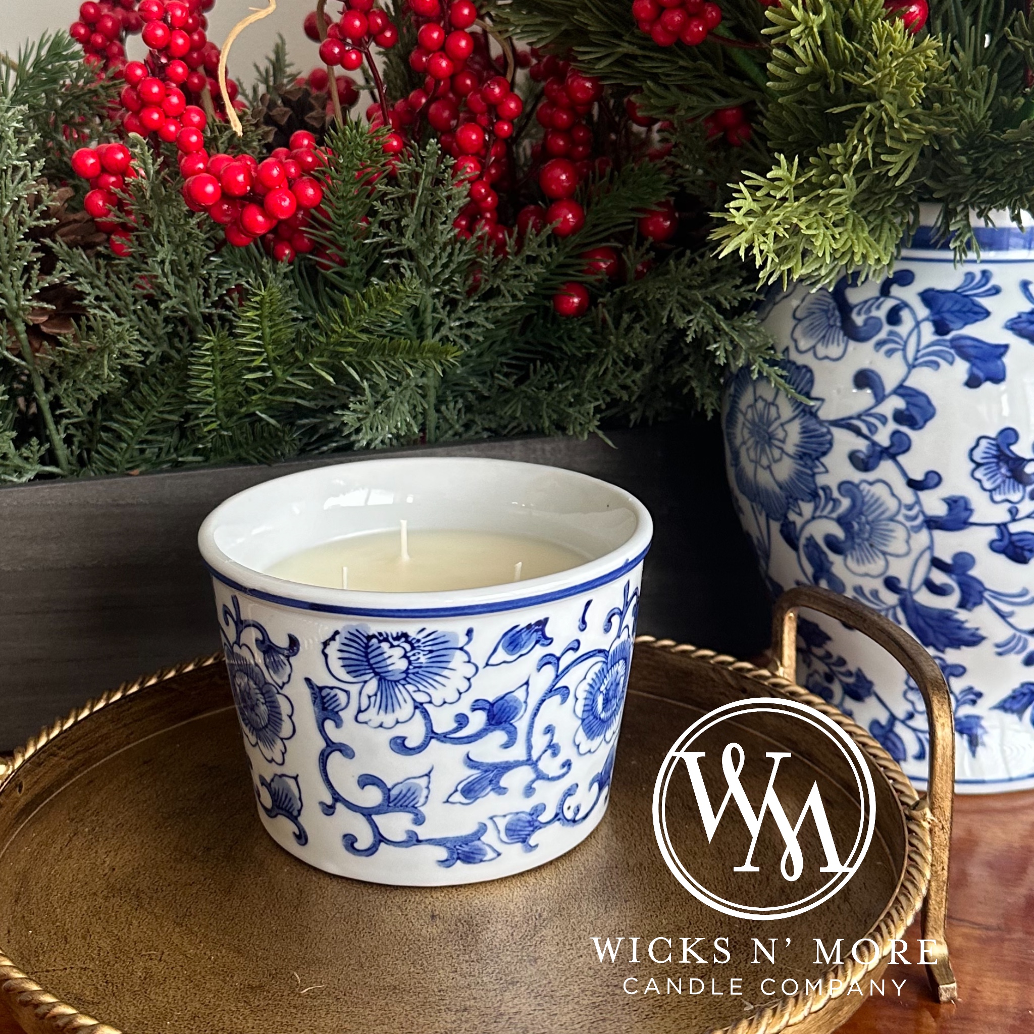 Blue Floral Chinoiserie Scented 3-wick Candle