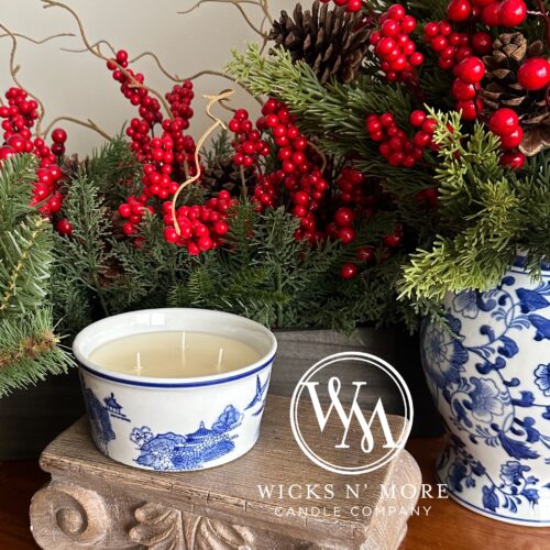 14 oz Blue Willow Chinoiserie Scented 3-wick Candle