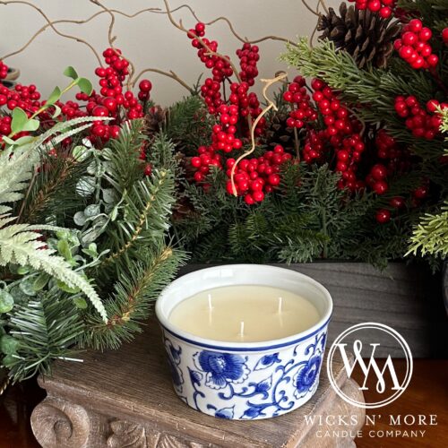 14 oz Blue Floral Chinoiserie Scented 3-wick Candle